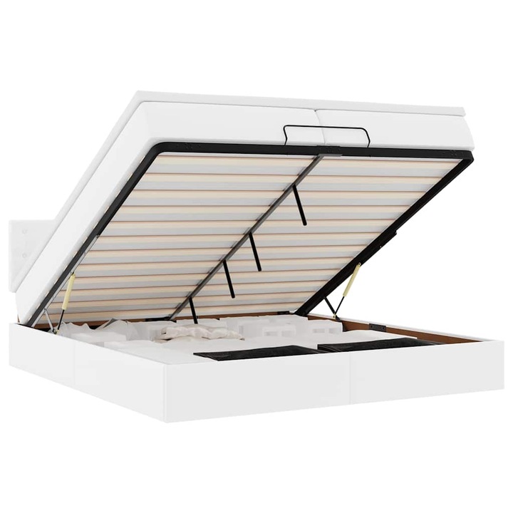 Cadru de pat otoman cu saltele vidaXL, alb, 200x200cm, piele artificiala, 58.53 Kg 3311324