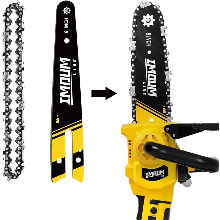 Lama si lant pentru drujba cu acumulator de 8 inch, Imoum Live