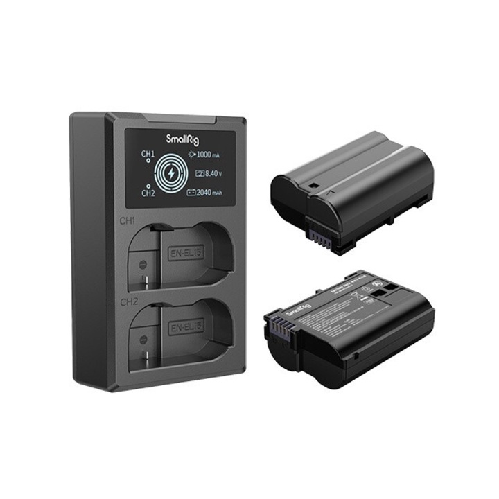 Set incarcator cu doua baterii Smallrig EN-EL15, pentru Nikon