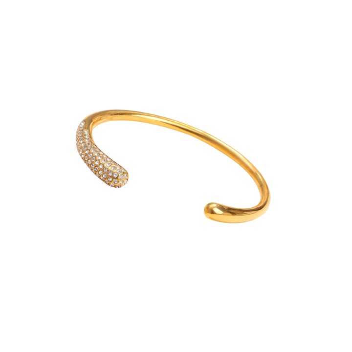 Дамска гривна, неръждаема стомана, позлатена с 18К поритие, регулируема, с цирконии