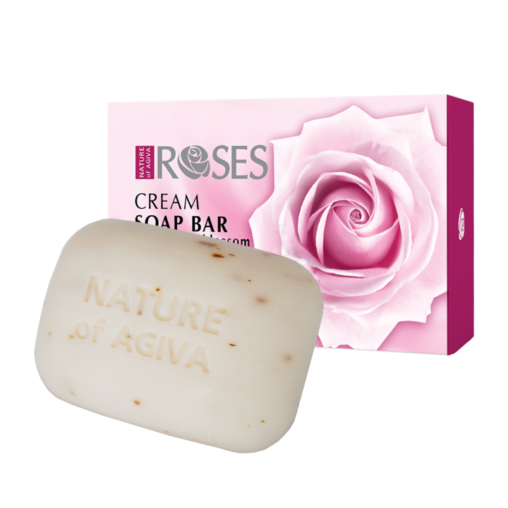 Тоалетен сапун Nature of Agiva Roses, С натурален цвят от рози, 75 гр, Бял