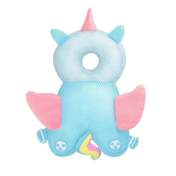 Бебешка възглавница, за защита на главата, Commando Kids, тип раница, лека, удобна, плюс пълнеж, възраст 0-3 години, размери 33x6x19 см, модел еднорог, светло син