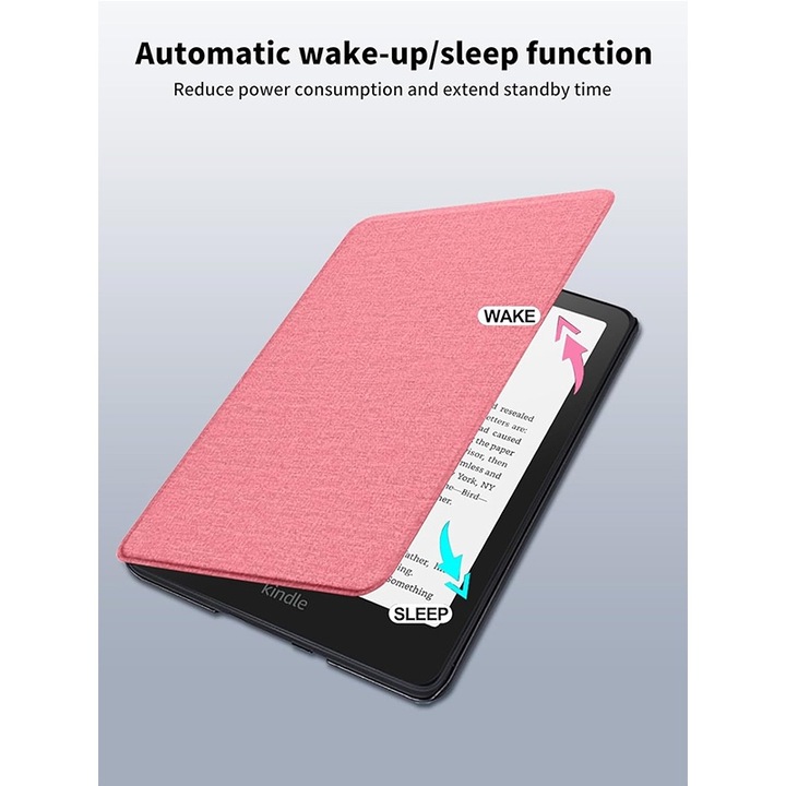Husa pentru Kindle Paperwhite 2024 (12th gen) / Kindle Colorsoft Signature Edition 7 inch, functie sleep wake-up inchidere magnetica, Roz
