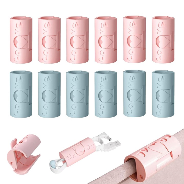 Set 12 Cleme pentru prindere universala, Inhwatek®, Multifunctionale, Solutia pentru organizarea din casa, Pentru pungi, haine, lenjerie de pat, Albastru/Roz