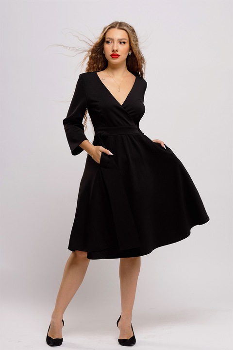 CAMISSI, Rochie mini cu croiala in A si buzunare, Negru