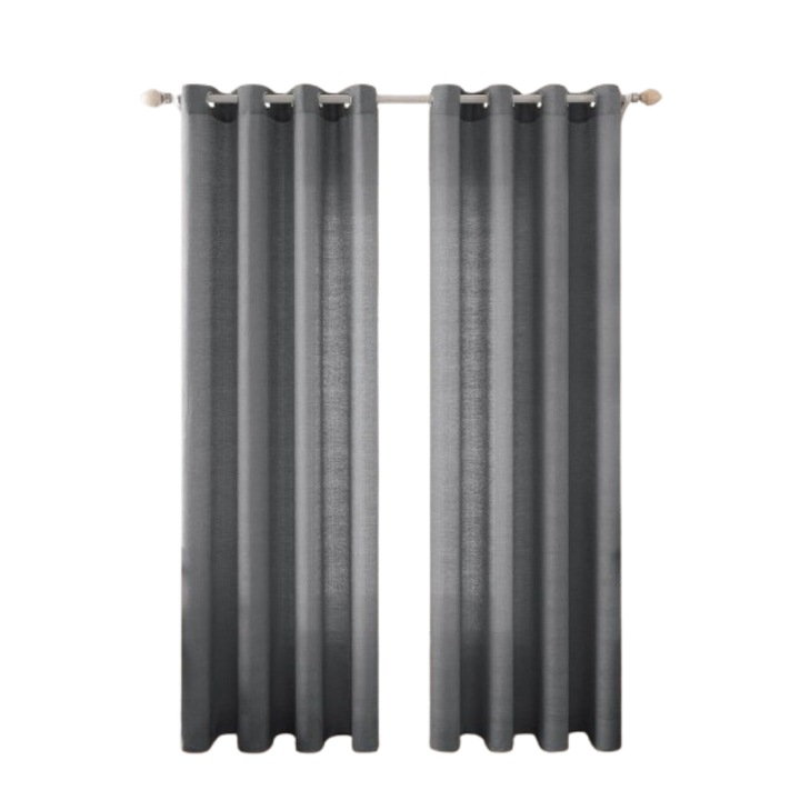 Set de 2 perdele MIULEE, din in, dimensiuni 140 x 245 cm, prindere cu inele metalice, Gri