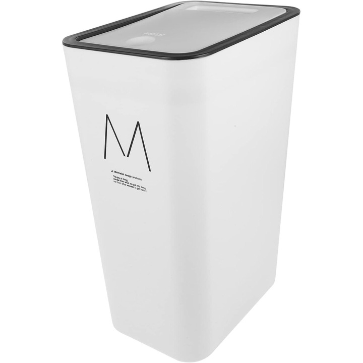 Cos de gunoi Ideal Home, cu capac plastic, 15 L Alb