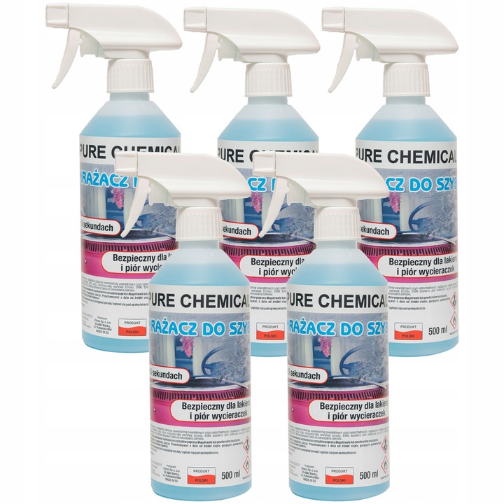 Degivrant Pentru Parbriz Cu Atomizor, Pure Chemical, Functioneaza La Temperaturi De Pana La -40 °C, Sigur Pentru Elementele Din Sticla Si Lac, Previne Formarea Zgarieturilor, Miros Placut, 0.5 Litri x 5 Bucati