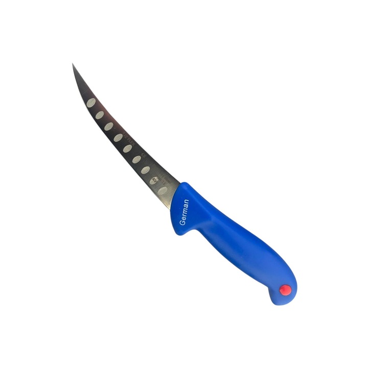 Cutit macelar cu lama curbata 13cm cu caneluri, total 26.5cm, albastru, AVI-4560