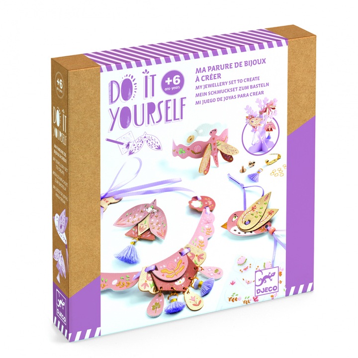 Set joc creativ DIY bijuterii Miss Rosefinch, Djeco, 20 piese, multicolor