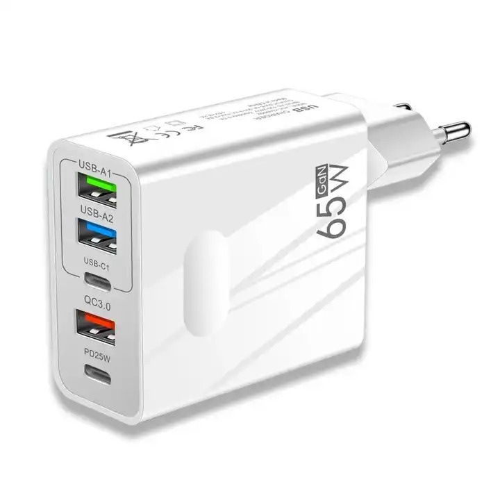 Incarcator retea, 65W, 3xUSB, 2xType-C, alb, set cu adaptoare EU, US, UK