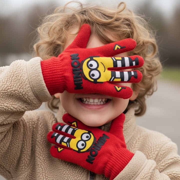 Manusi tricotate „ Minions ” HQ4307rosu 113865, Rosu, 4-8Y Standard