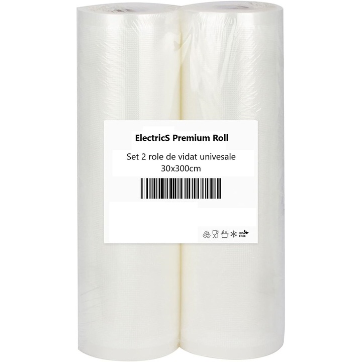 Set 2 role pungi de vidat ElectricS™ Premium Roll, 30 x 300 cm universale pentru toate aparatele de vidat, super rezistente, fara BPA, transparente