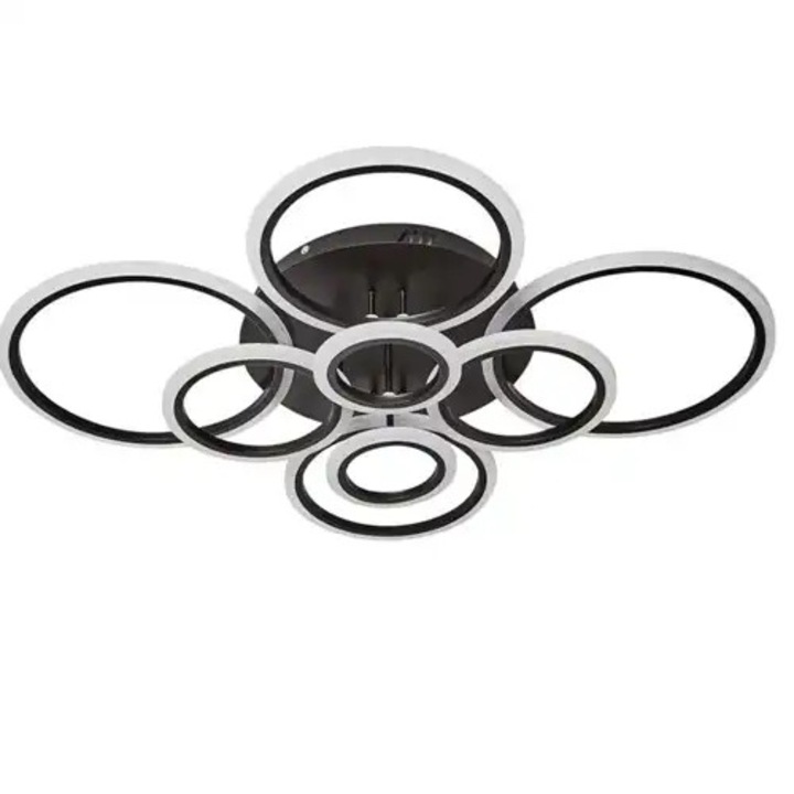 Lustra LED, telecomanda inclusa, neagra, rotunda, 208W, trei tipuri de lumina, calda, neutra si rece, intensitate reglabila, dimensiuni (L, l, h) 100x80x15cm, clasa protectie IP21, montaj tavan