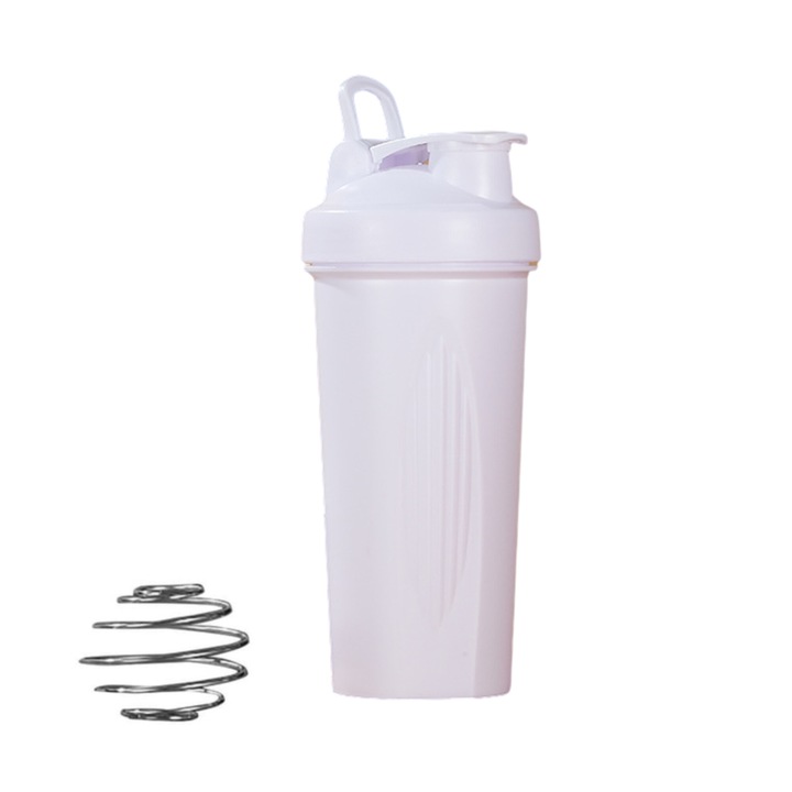 Bidon de apa si shaker pentru proteine, 600 ml, alb