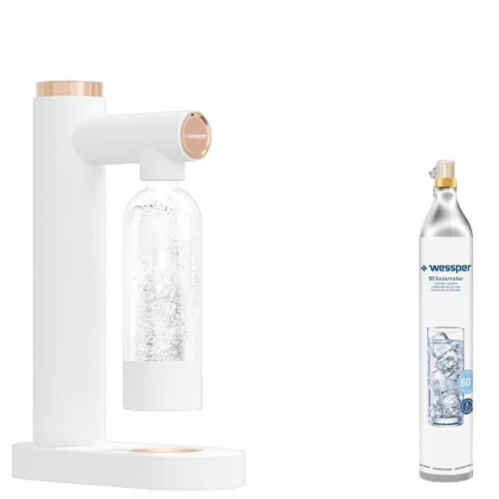 Уред за газирана вода, карбонат за вода CO2, комплект с бутилка за вода 0.8l, Wessper, бял