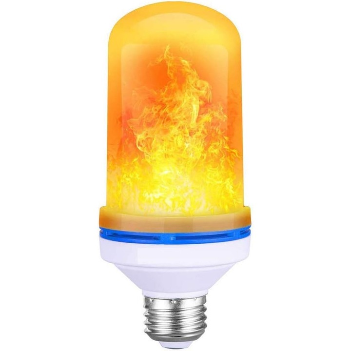 Bec LED decorativ E27 9W cu imitatie de flacara, efect realist si senzor de gravitatie, lumina placuta si relaxanta, 250lm