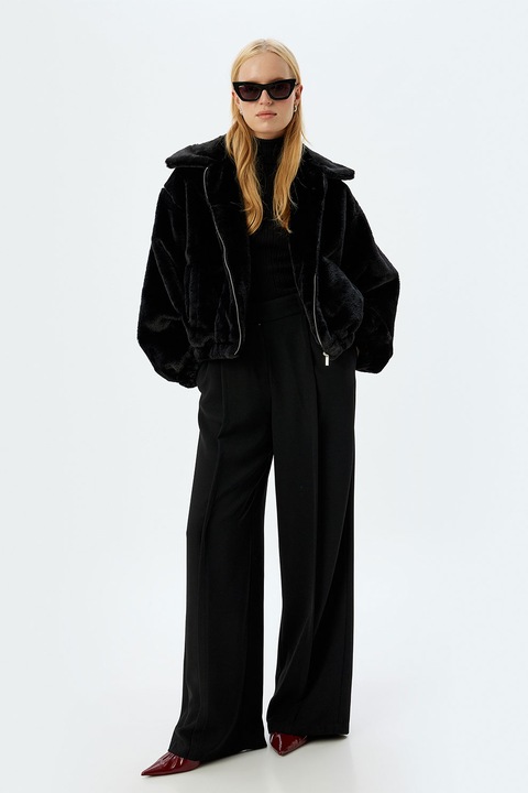 KOTON, Geaca scurta pufoasa si supradimensionata, Negru, XS