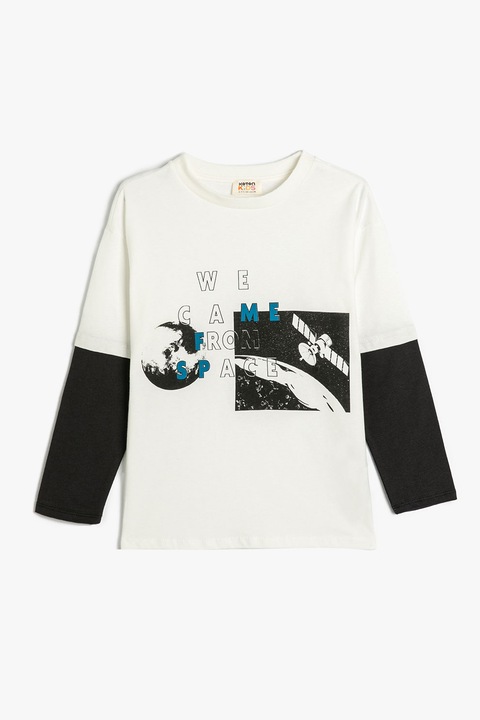 KOTON, Bluza din bumbac cu imprimeu, Negru/Alb murdar