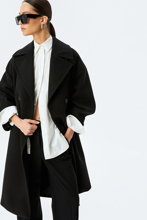 KOTON, Palton lung cu nasturi, Negru, XS