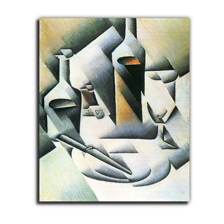 Juan Gris: Csendélet üvegekkel és késsel, vászonkép, 55x65