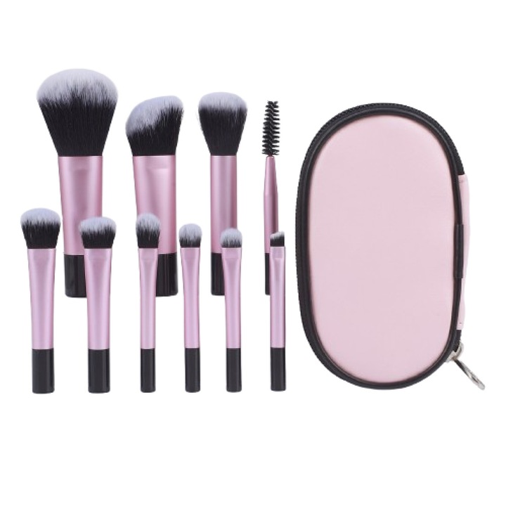 AONYIYI mini sminkecset készlet, 10 db, kompakt, rózsaszín, utazáshoz