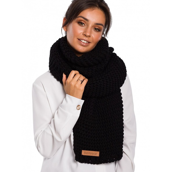Черна шапка, BE Knit, полиакрил, мека, с лого, за жени