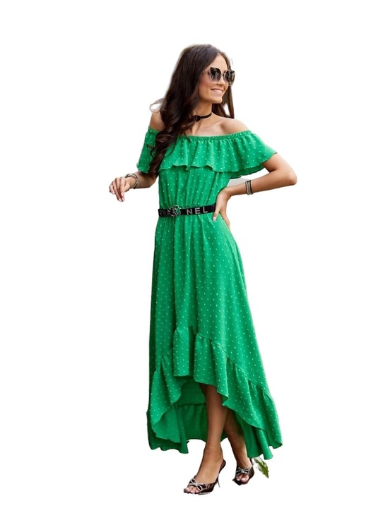 Дневна рокля, Roco Fashion, Макси, Полиестер/еластан, Асиметрична, Зелена, 40 EU