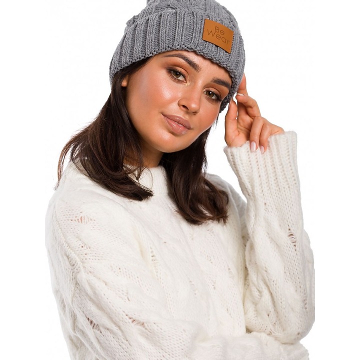 Férfi sapka, BE Knit, MA 1/4, szürke, 100% poliakril