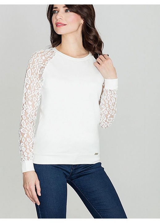 Bluza dama, Lenitif, dantela imprimeu leopard, bej, bumbac, XL INTL