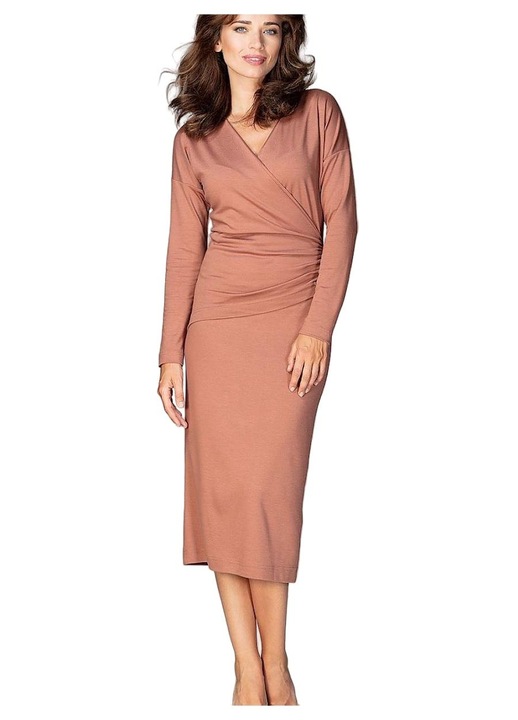Rochie de zi, Lenitif, Viscoza/Poliester, Maro