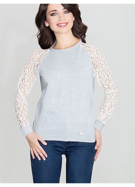 Bluza dama, Lenitif, maneci dantela, gri, bumbac