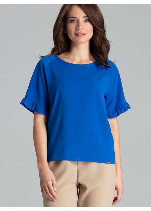 Bluza dama, Lenitif, cu maneci scurte, volan, albastru, poliester