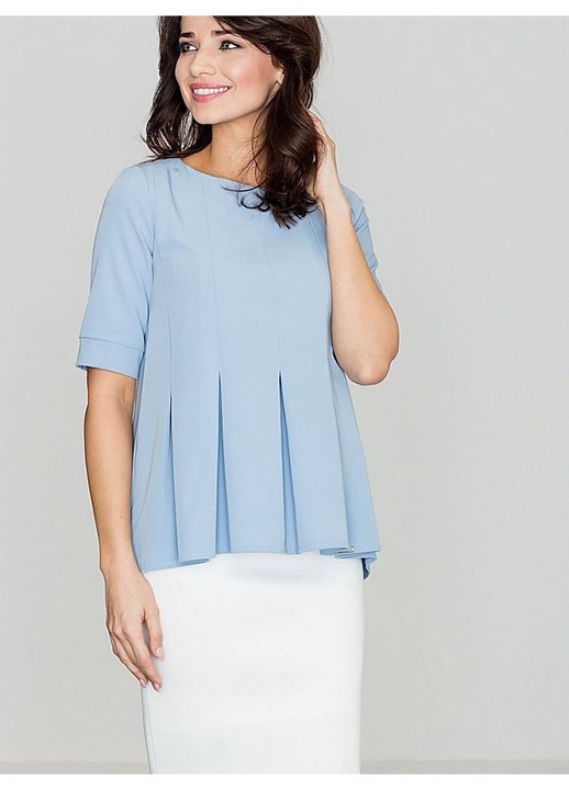 Дамска блуза Lenitif, синя, полиестер, къс ръкав, обло деколте