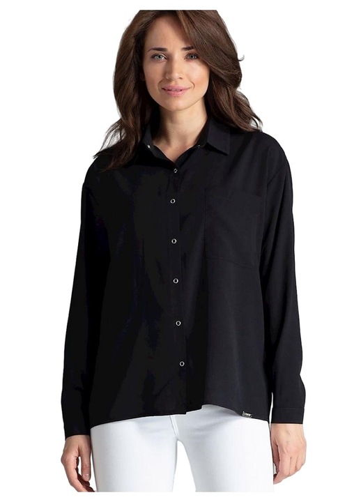 Camasa dama, Lenitif, neagra, cu maneci lungi, buzunar, elastan, poliester, viscoza