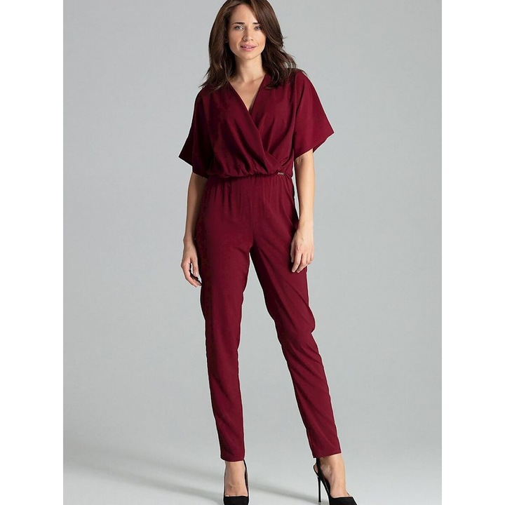 Női jumpsuit, Lenitif, piros, kimonó ujjú, elasztikus, poliészter viszkóz, S INTL
