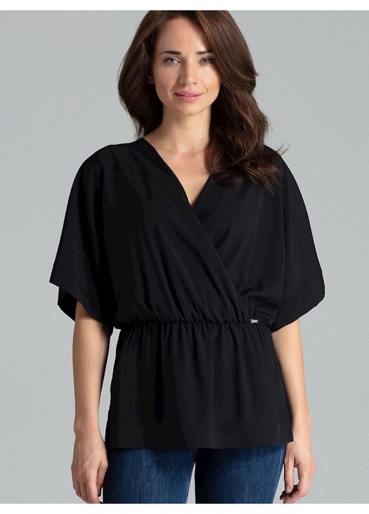 Bluza dama, Lenitif, neagra, cu maneci kimono, elastica, din poliester, S INTL