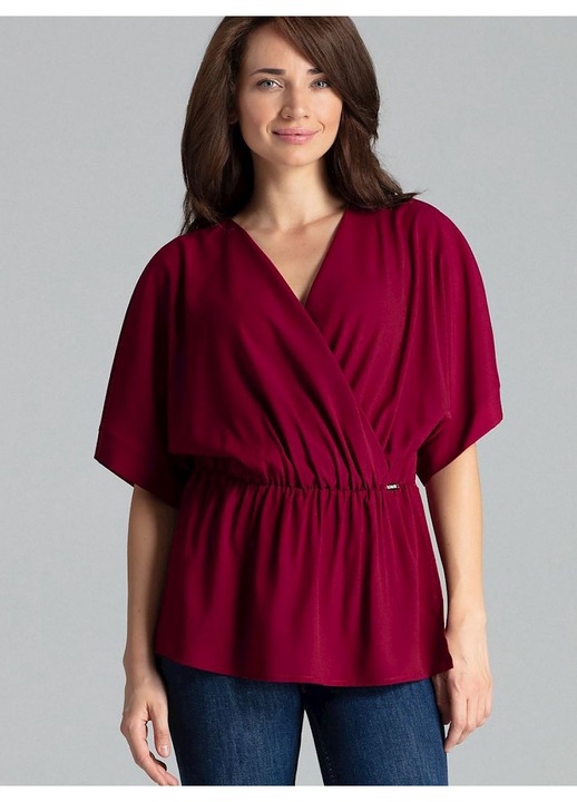 Bluza dama, Lenitif, lejera, cu maneci kimono, rosu, poliester