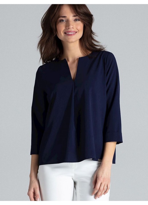 Bluza dama, Lenitif, bleumarin, maneci lungi, decolteu in V, poliester, Bleumarin