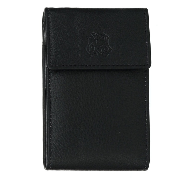 Калъф за документи Калетник, естествена кожа, RFID защита, 6 слота за карти, 14 слота за визитки, черен