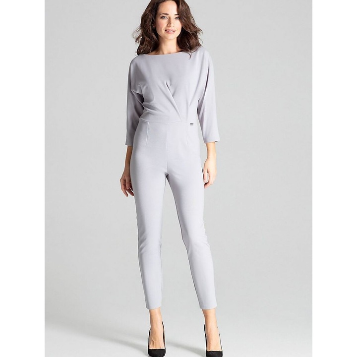 Дамски гащеризон, Ленитиф, сив, 3/4 ръкав, полукръгло деколте, полиестер