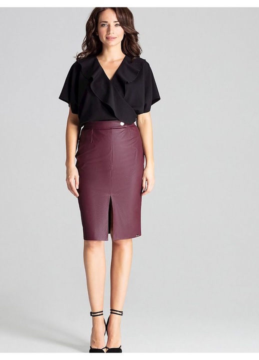 Миди пола тип молив Lenitif, кестеняво кафяво, еко кожа, предна цепка, M INTL