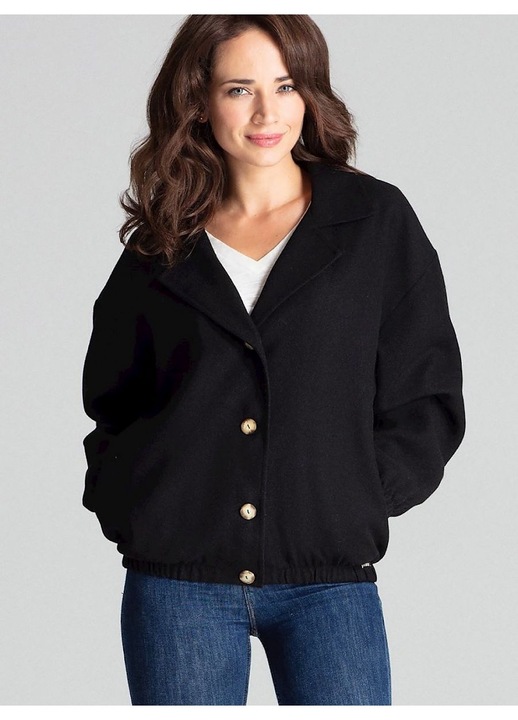 Geaca scurta, Lenitif, neagra, cu maneci supradimensionate, buzunare laterale, poliester, L-XL INTL