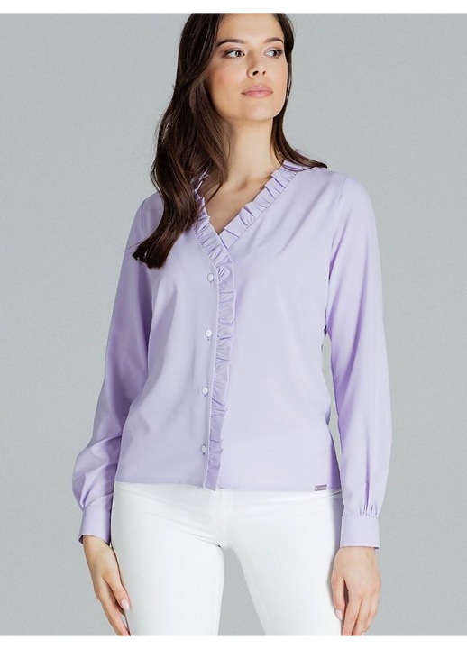 Дамска риза, Ленитиф, лилава, със сърцевидно деколте, волани, дълги ръкави