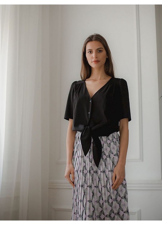 Fusta midi plisata, Lenitif, gri/alb, banda elastica, poliester, S-M INTL