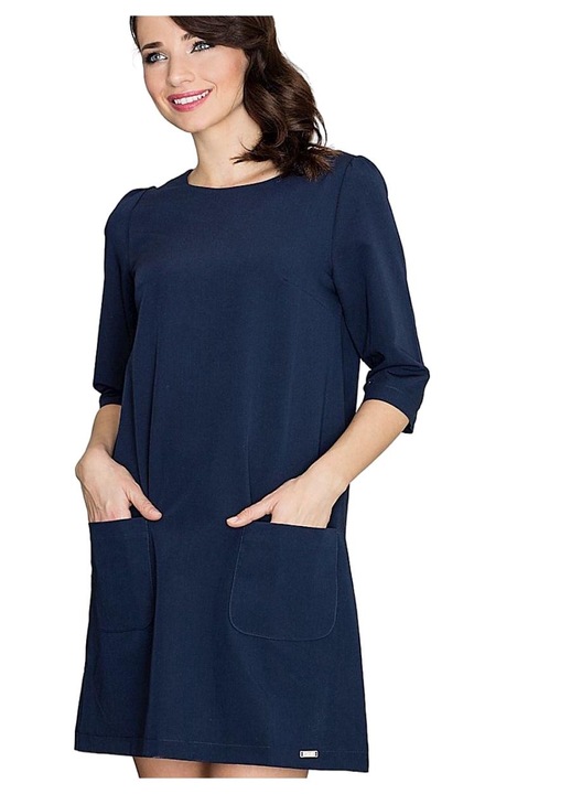 Рокля, ленитиф, полиестер/вискоза, тъмносиня, дневна