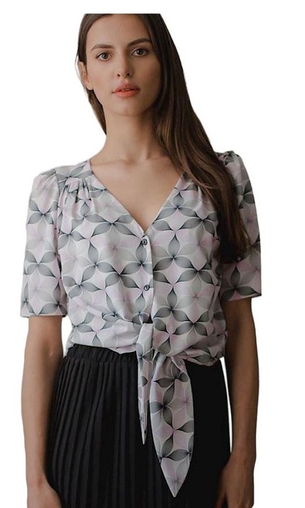 Къса риза, Ленитиф, със сърцевидно деколте, къси плисирани ръкави, многоцветна, полиестер