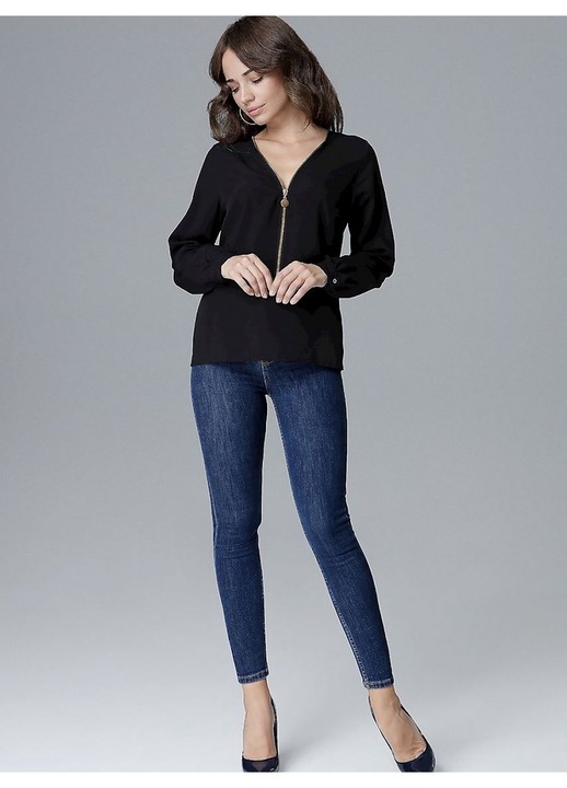 Дамска блуза, Ленитиф, с цип, черна, ЛИКРА, полиестер