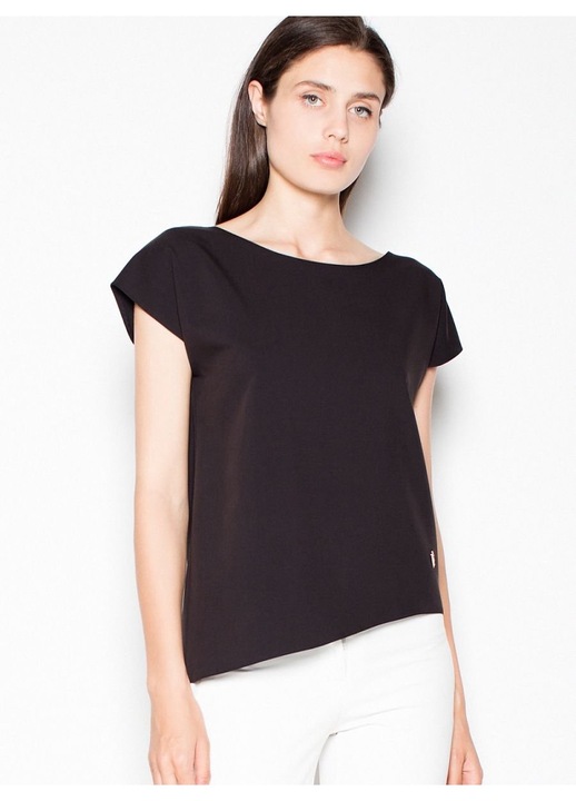 Tricou dama Venaton, asimetric, negru, poliester-viscosa