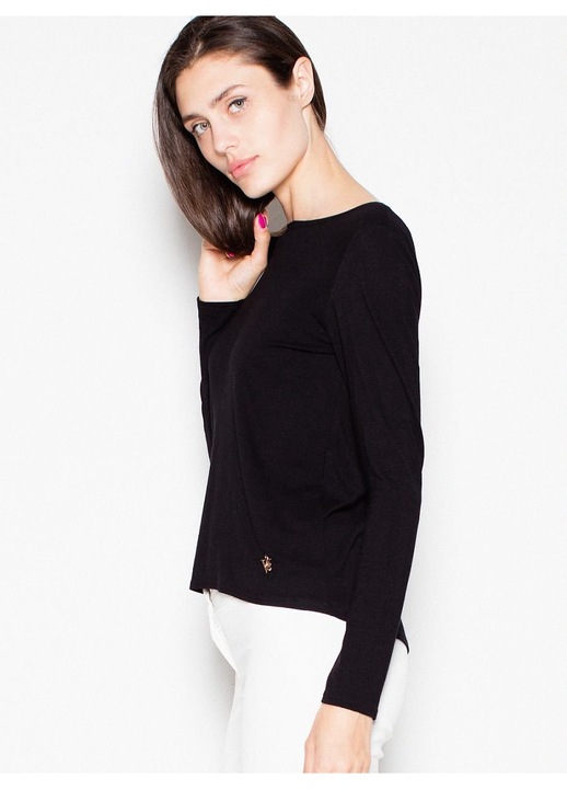 Bluza dama, Venaton, scurta, cu maneci lungi, decupaj spate, neagra, viscoza